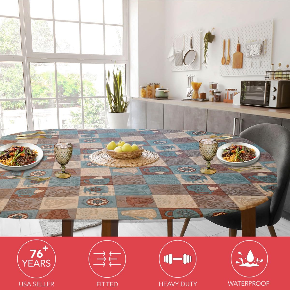 Funda de lujo Covers For The Home con Patrón Café Global para mesa, ajuste perfecto.