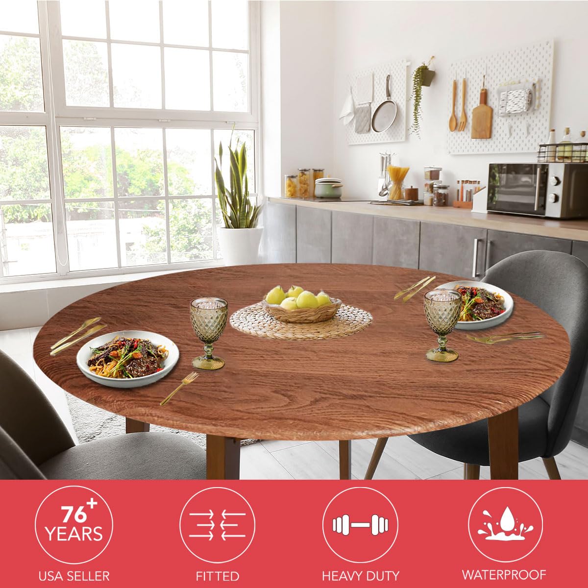 Marca Covers For The Home: cubierta elástica para mesa ovalada, estilo madera roble.