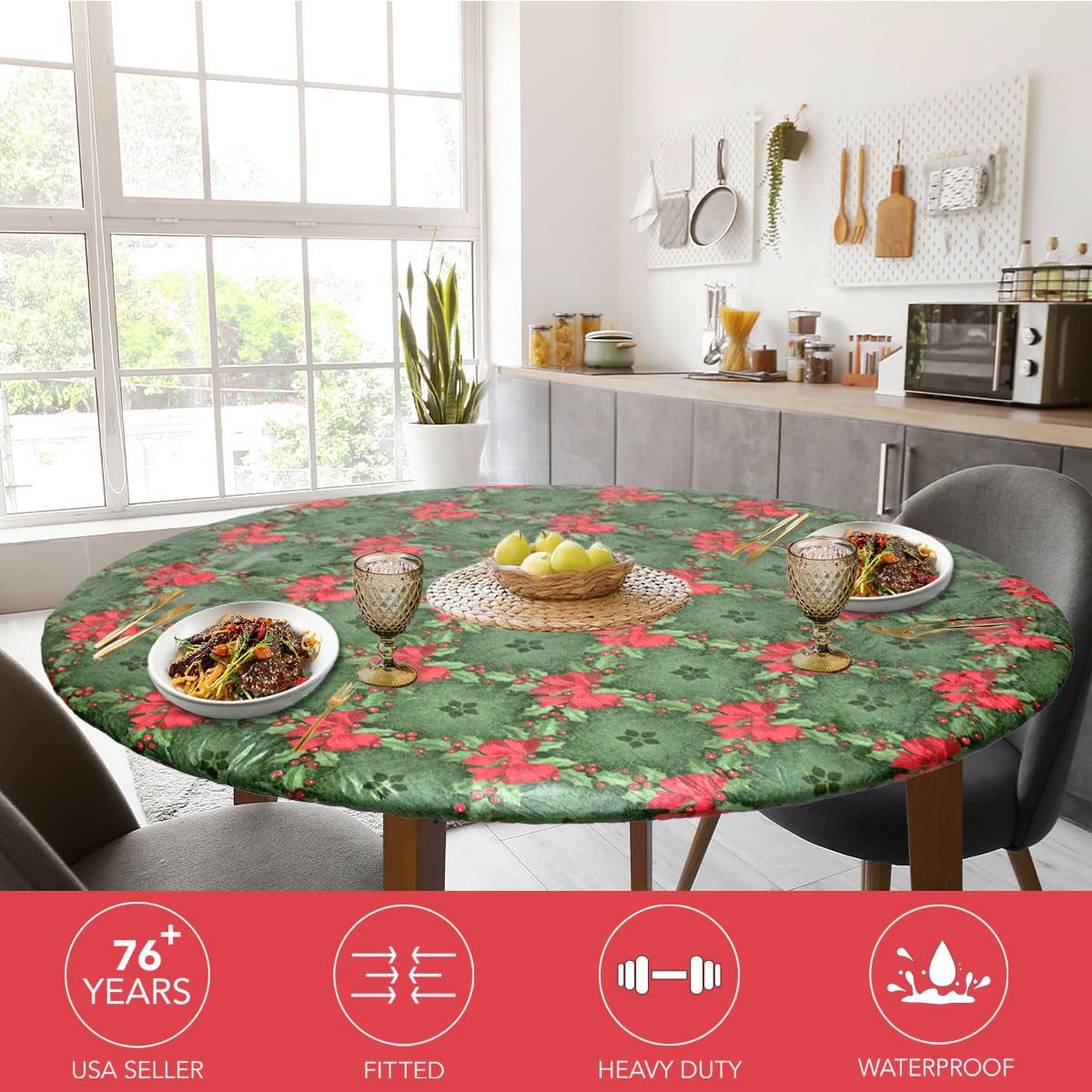 Mantel navidad para mesa ovalada de Covers For The Home, ajuste perfecto.