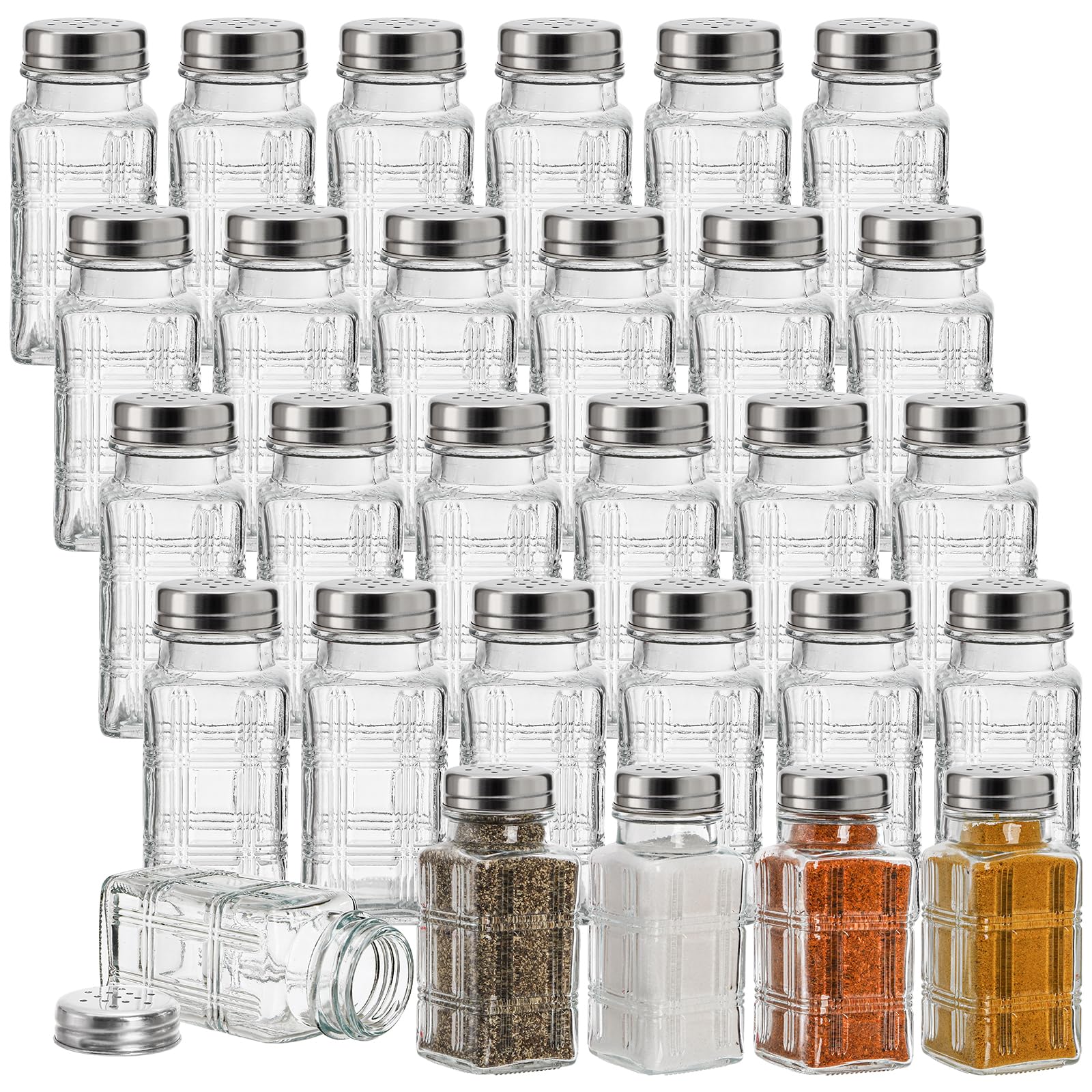 Covzoe botes de cristal con tapa metalica, visibilidad del nivel de sal y pimienta