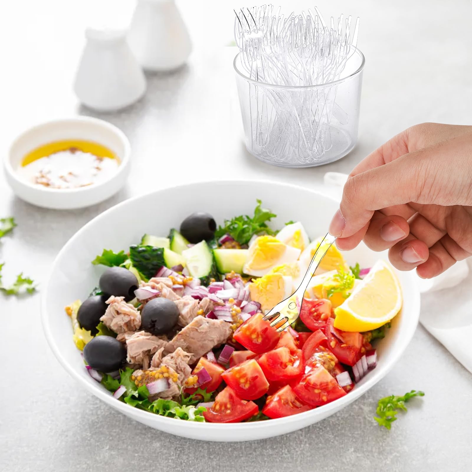 Covzoe mini tenedores desechables claros, diseño elegante para mesa de postres
