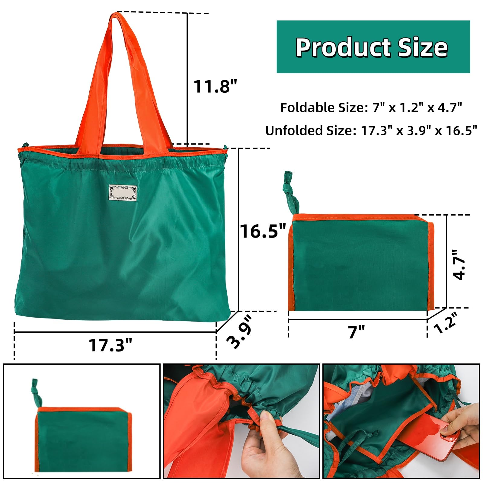 Covzoe tote plegable con asa larga ideal para viajes y compras diarias.