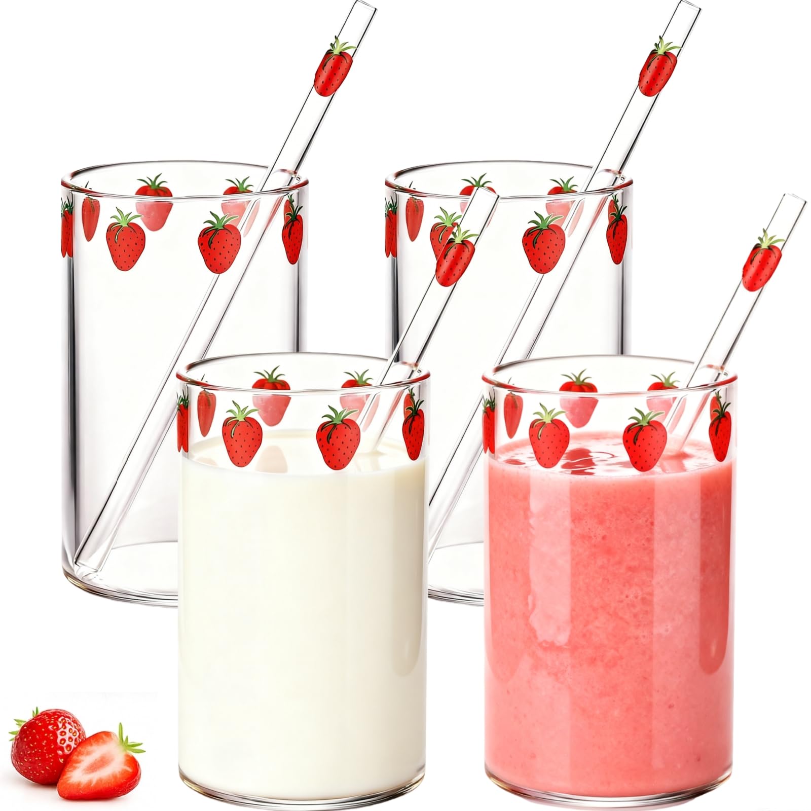 Vasos Covzoe de vidrio con fresa, 10 oz, ideal para jugos