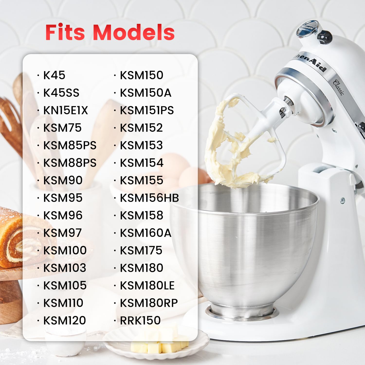 Cowbright K45B batidor recubierto para KitchenAid, gran superficie de mezcla para galletas y bizcochos