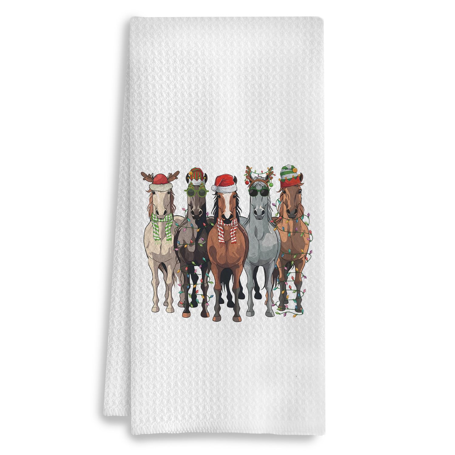 Toallas de cocina COWEB con dibujo de caballo navideño para secar y decorar.