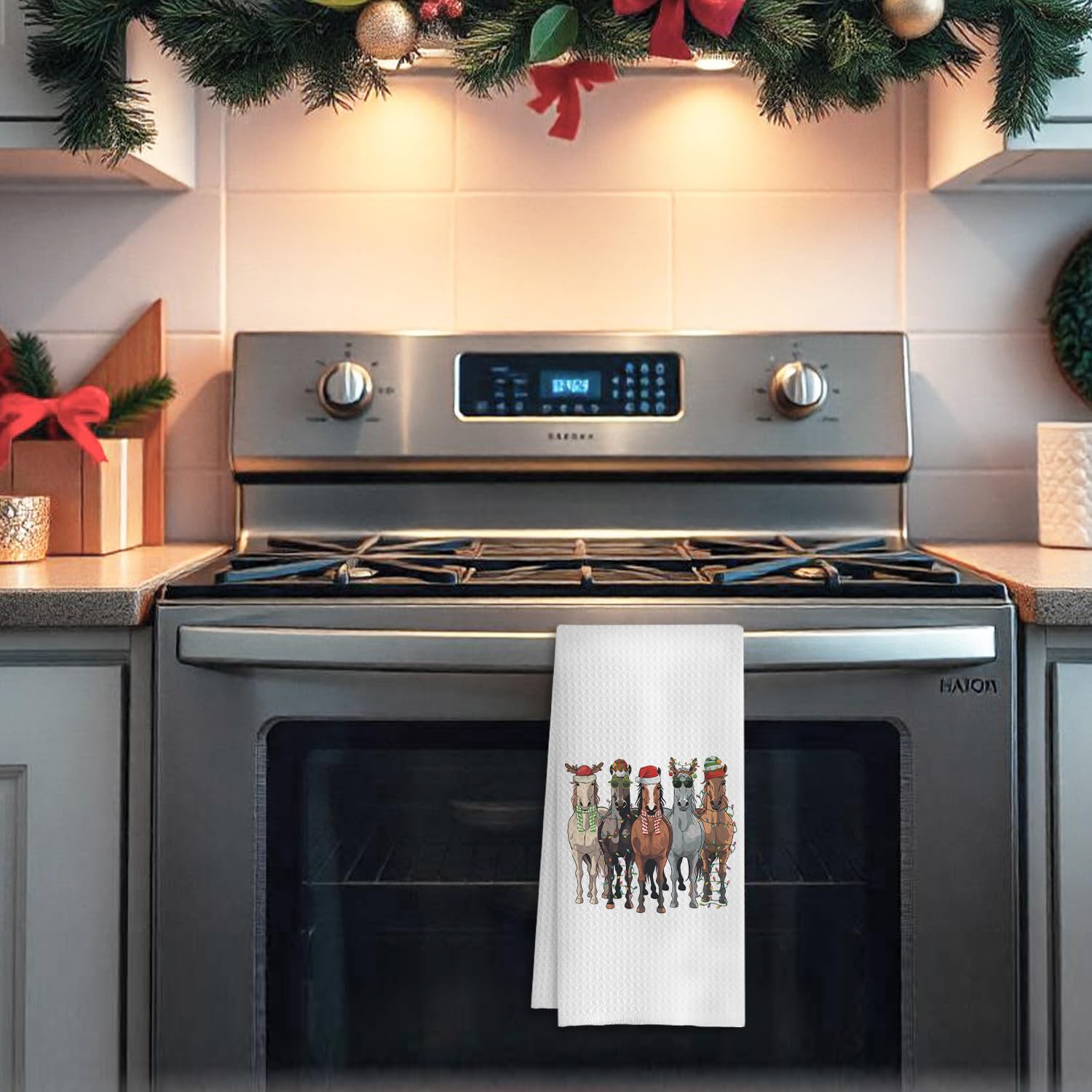 Toallas de cocina con diseño de caballo navideño de COWEB, resistentes y fáciles de limpiar.