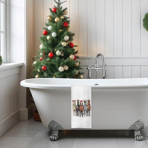 Toallas navideñas de lujo COWEB con tema de caballo, decoran la cocina y secan con suavidad.
