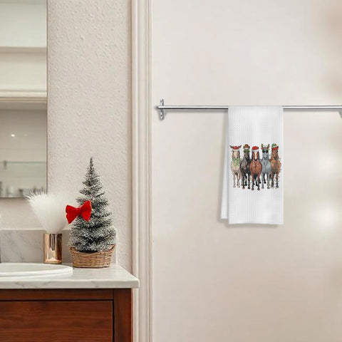 Toallas de cocina navideñas con caballo, marca COWEB, útiles para secar y presentar en la mesa.