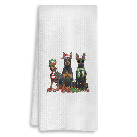 Toalla de cocina COWEB con doberman navideño para secado rápido.