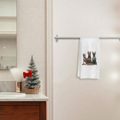 Toalla para cocina y baño con doberman festivo para el hogar.