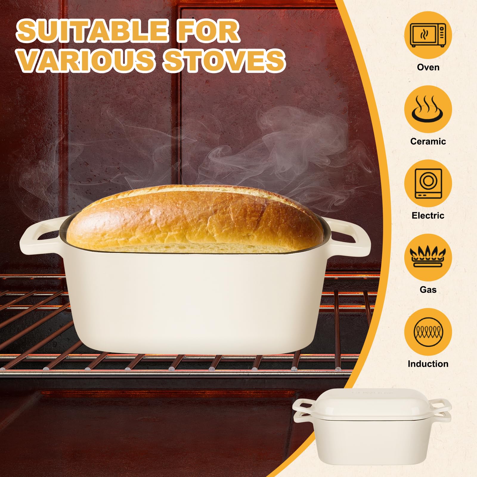 Uso en inducción con olla oval COWORM, ideal para hornear pan y guisar.