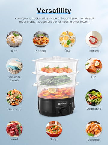 Cozeemax vaporera con bandejas apilables para ahorrar espacio en la cocina