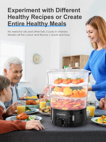 Cozeemax vaporera genera vapor en 25 segundos para comidas rápidas