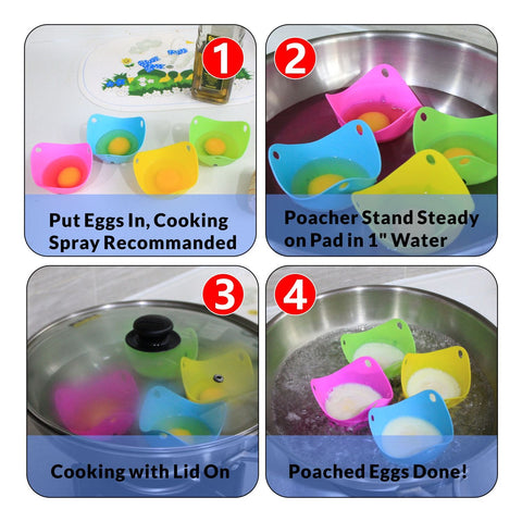 Juego de 4 pochadores COZILIFE aptos para lavavajillas y microondas.
