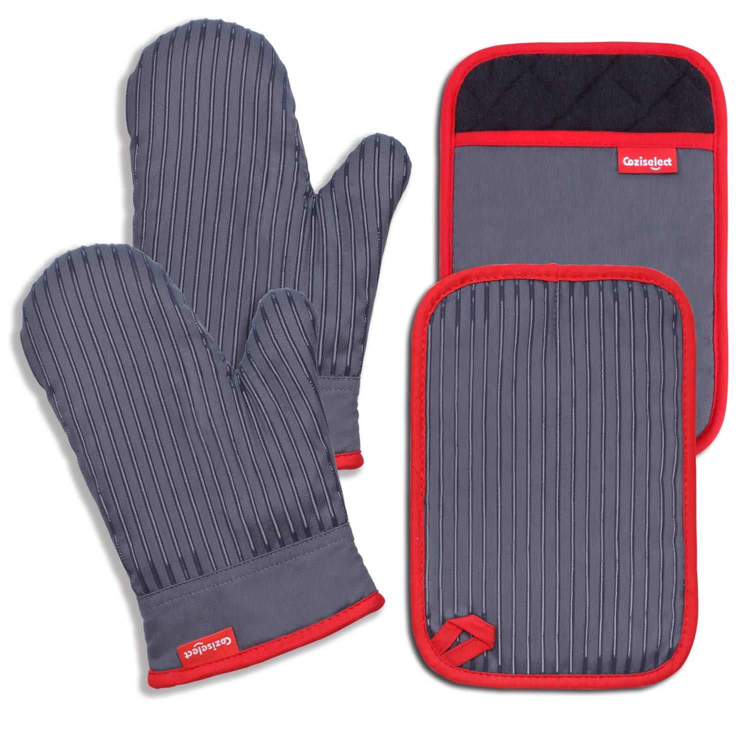 Coziselect guantes de horno set frente: vista frontal para cocinar con protección.