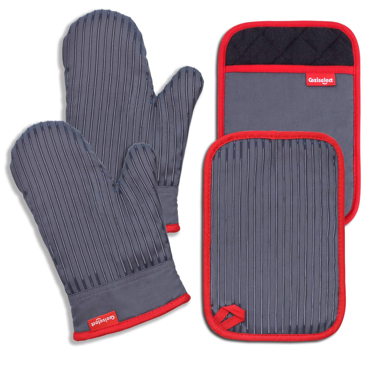 Coziselect guantes de horno set frente: vista frontal para cocinar con protección.