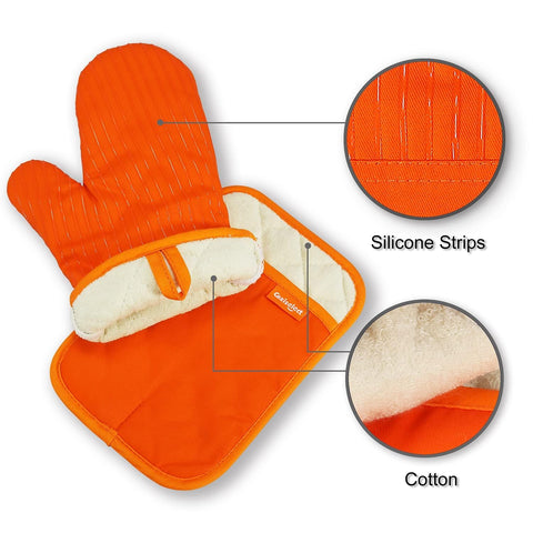 Protectores de ollas naranja de Coziselect para resistir altas temperaturas.