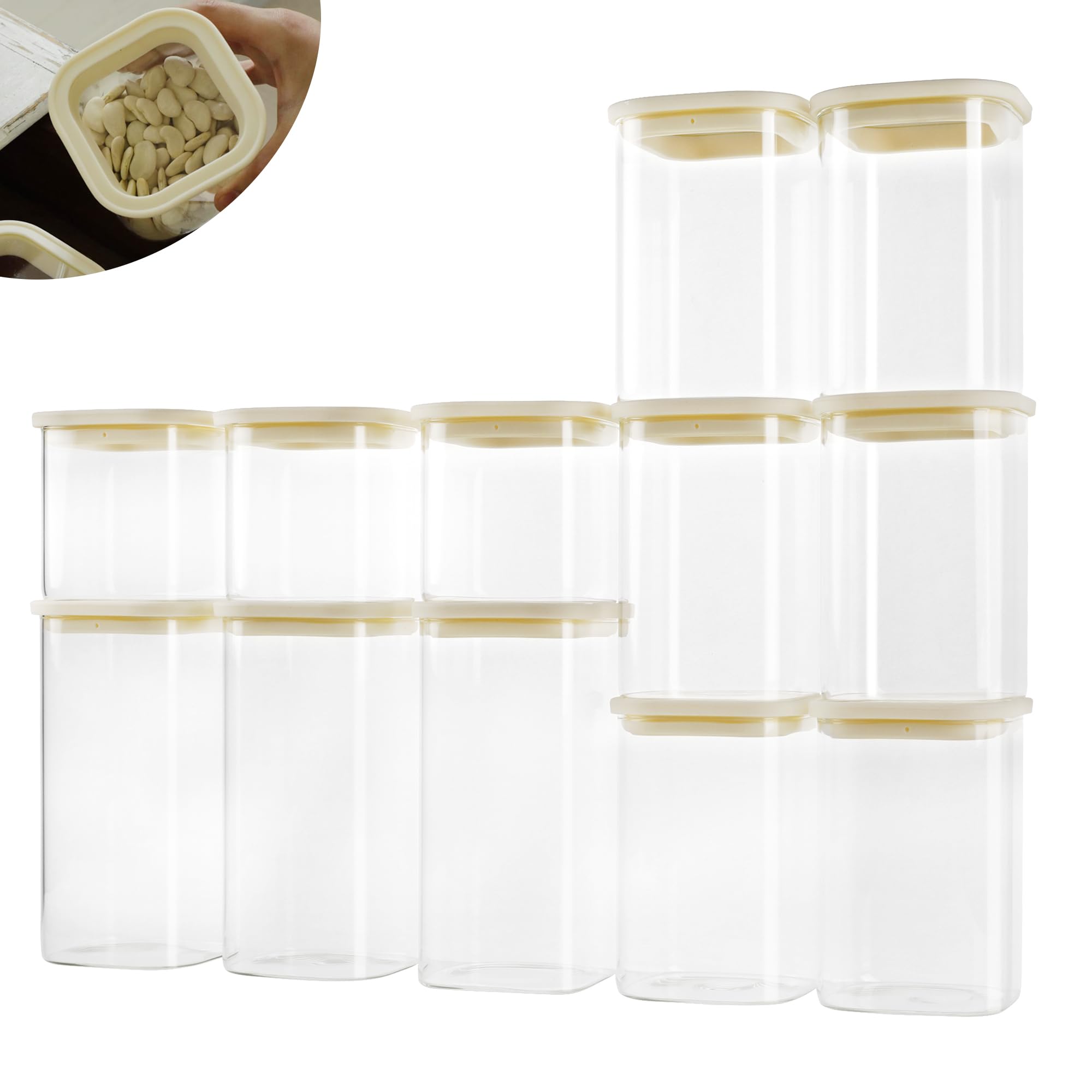 CozNido jarras de vidrio cuadradas con tapas traslúcidas para despensa ordenada.