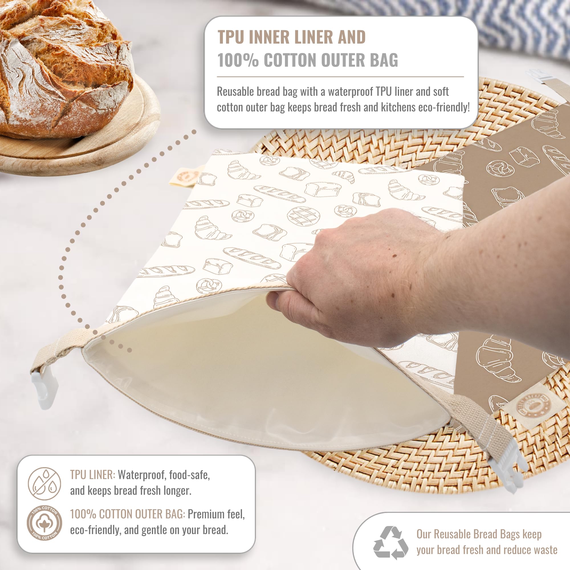 Cozy Bread para hogaza grande, conserva la frescura y textura.