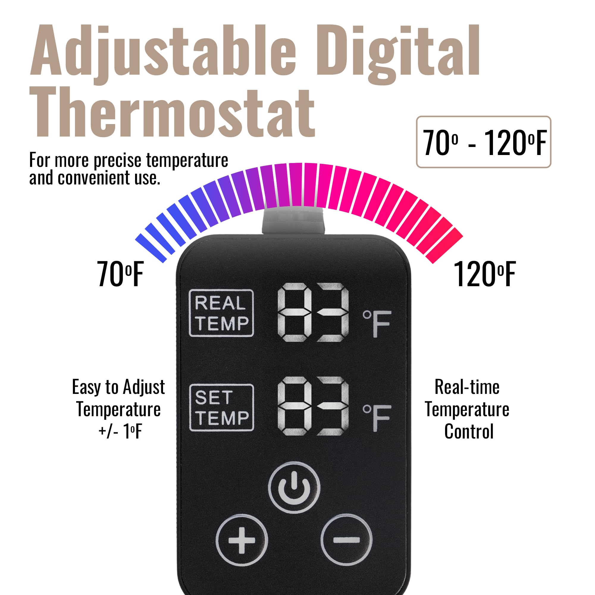 Rango de temperatura ajustable de 70-120 °F para distintas masas.