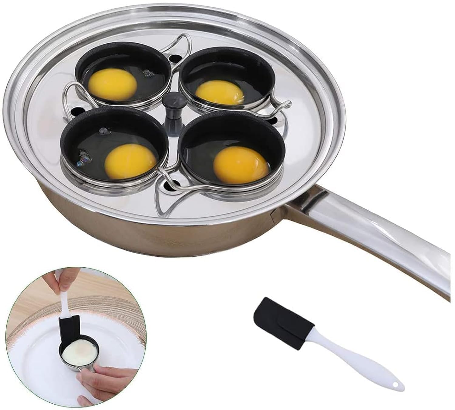 CozyKit sartén para pochar huevos con 4 tazas, cocción uniforme.