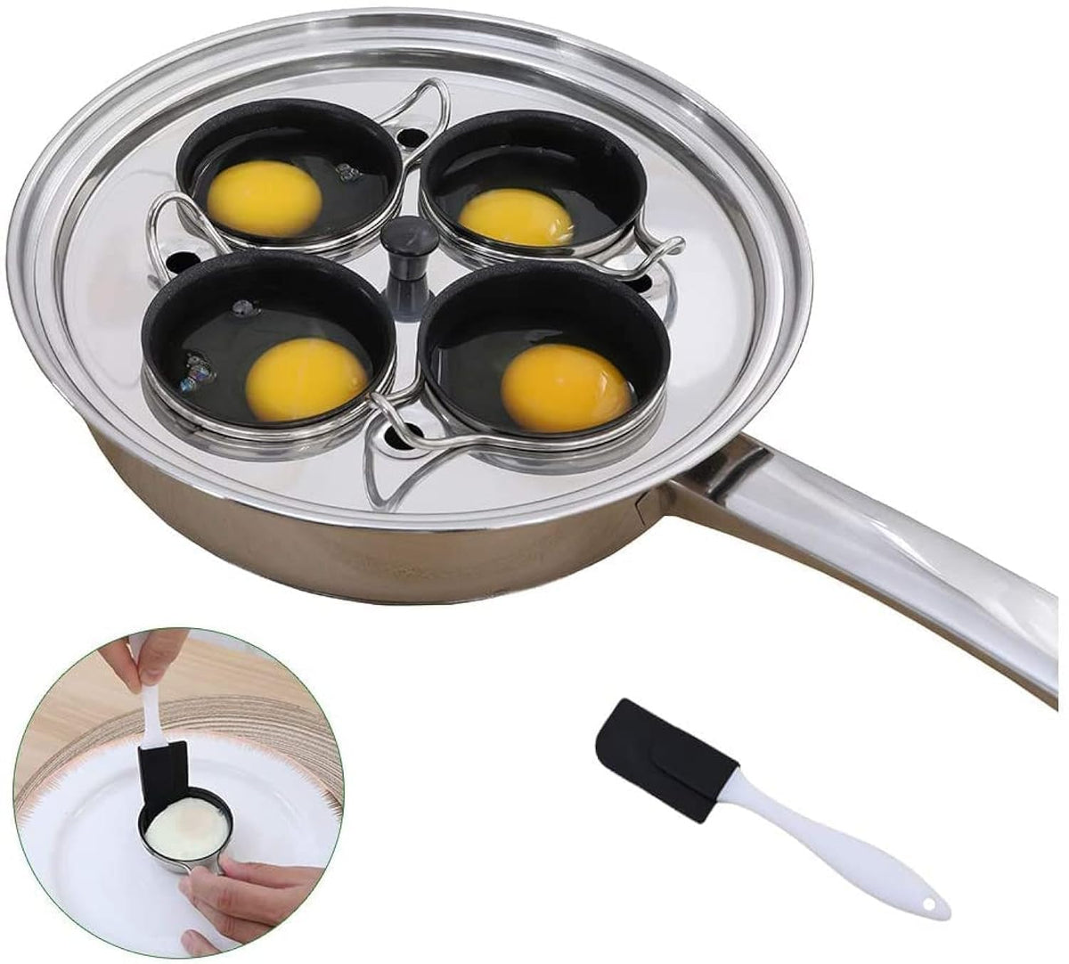 CozyKit sartén para pochar huevos con 4 tazas, cocción uniforme.