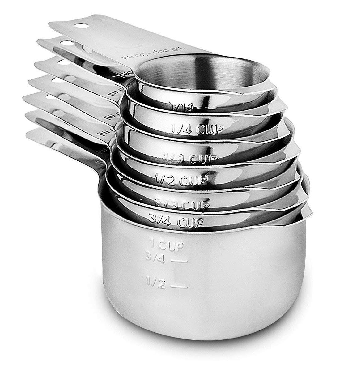 CozyKit tazas medidoras de acero inoxidable apilables para cocinar con precisión y almacenar fácilmente.