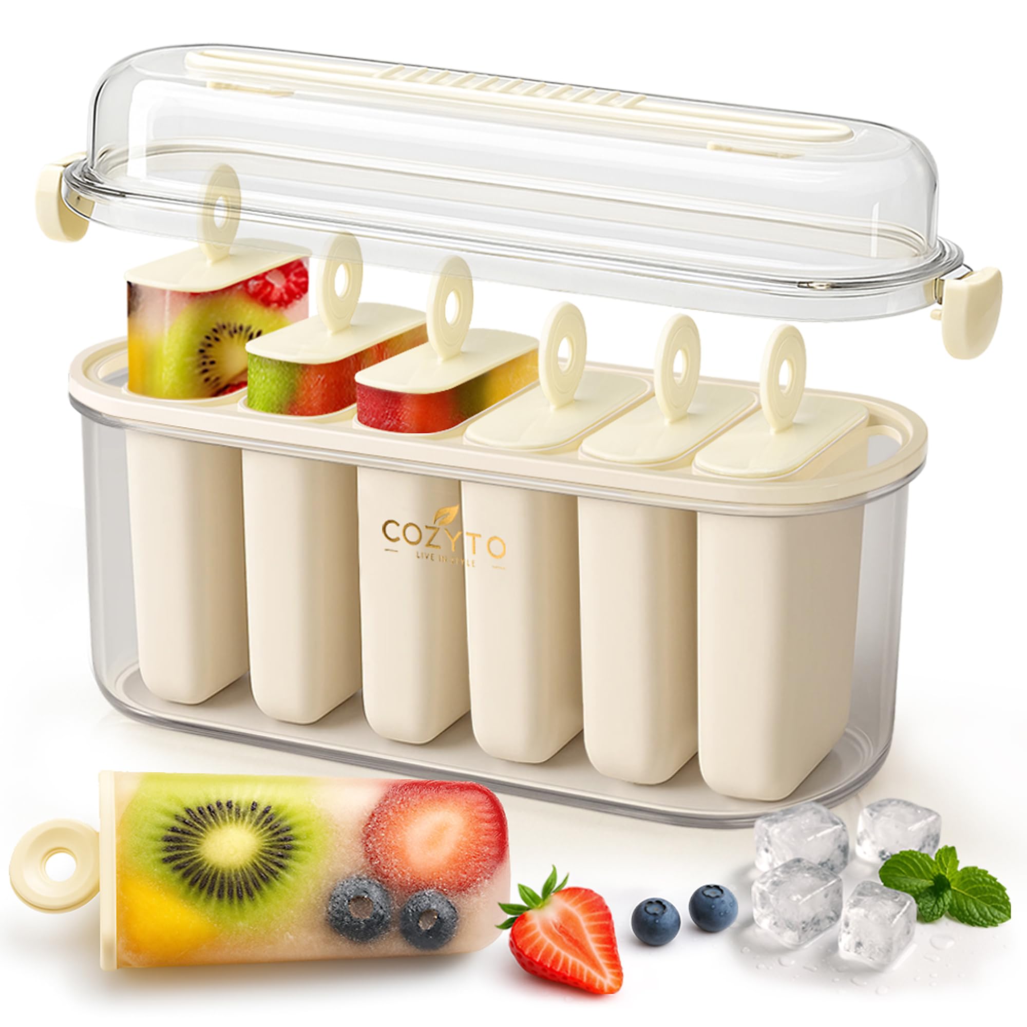 COZYTO Frozora AquaSix: moldes 120 ml para paletas, desmoldeo sencillo, sabor y textura optimizados