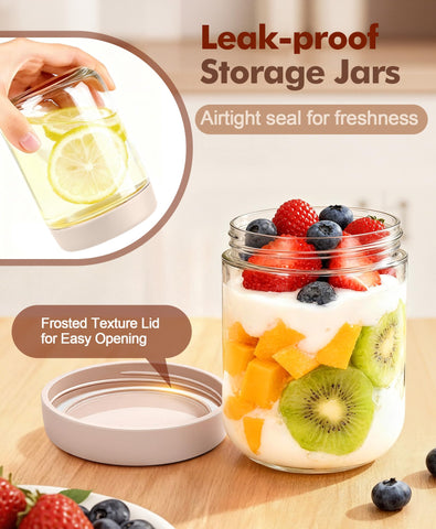 Cozyverge jarras de vidrio 16oz con tapas de colores para diferenciar comidas.