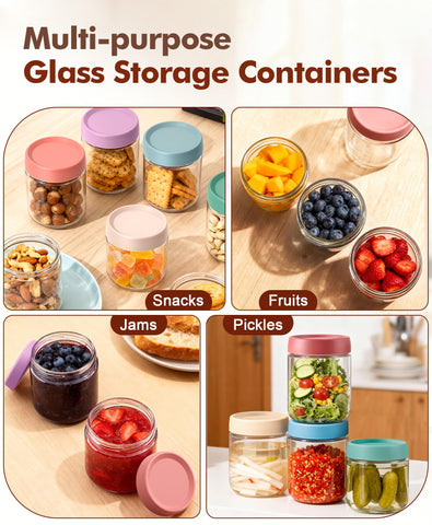 Cozyverge jarras de vidrio 16oz uso multifuncional para snacks y condimentos.