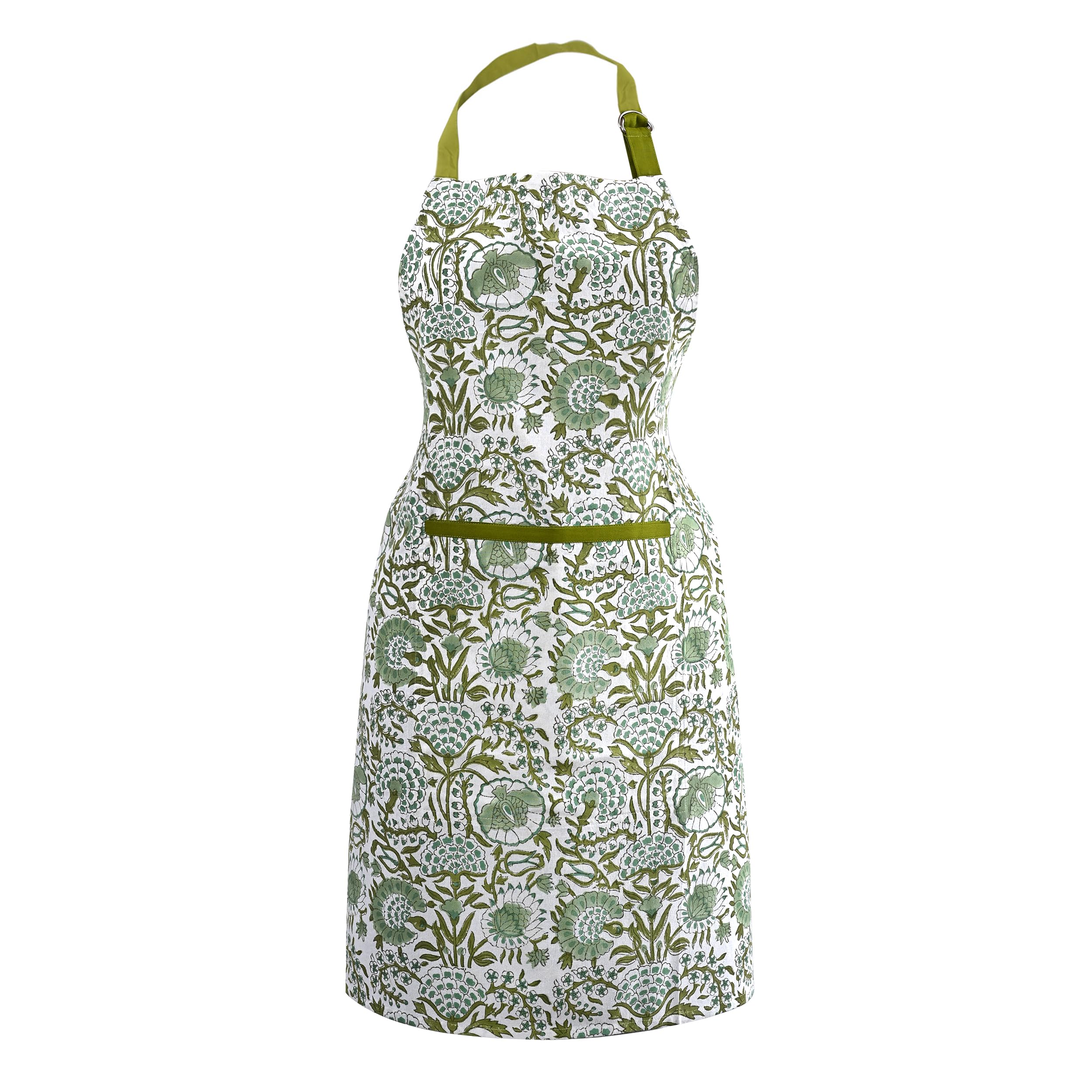 CPC COTTON PRINT CLUB delantal agata verde con ajuste de cuello para mayor comodidad en la cocina.