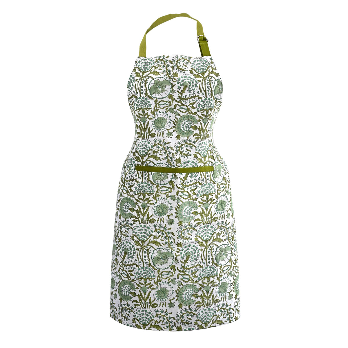 CPC COTTON PRINT CLUB delantal agata verde con ajuste de cuello para mayor comodidad en la cocina.