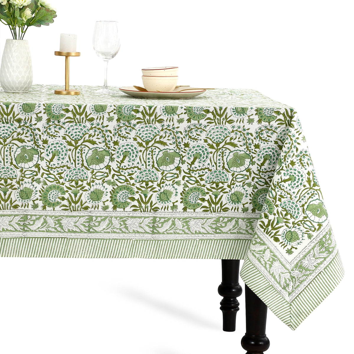 Mantel CPC Cotton Print Club verde ágata 60x60 para mesas elegantes