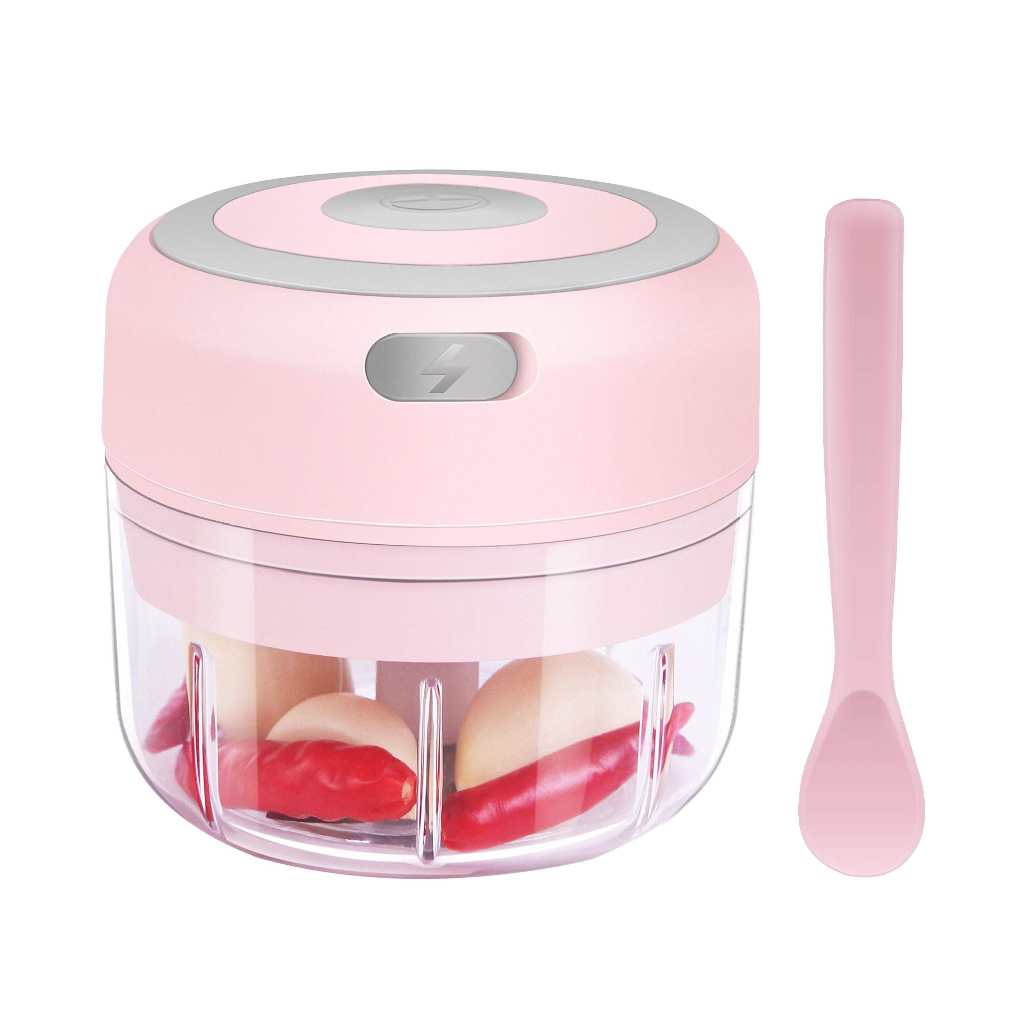 CPWGSM DAHOKO picadora mini rosada, vista frontal, ideal para picar ajo y hierbas.