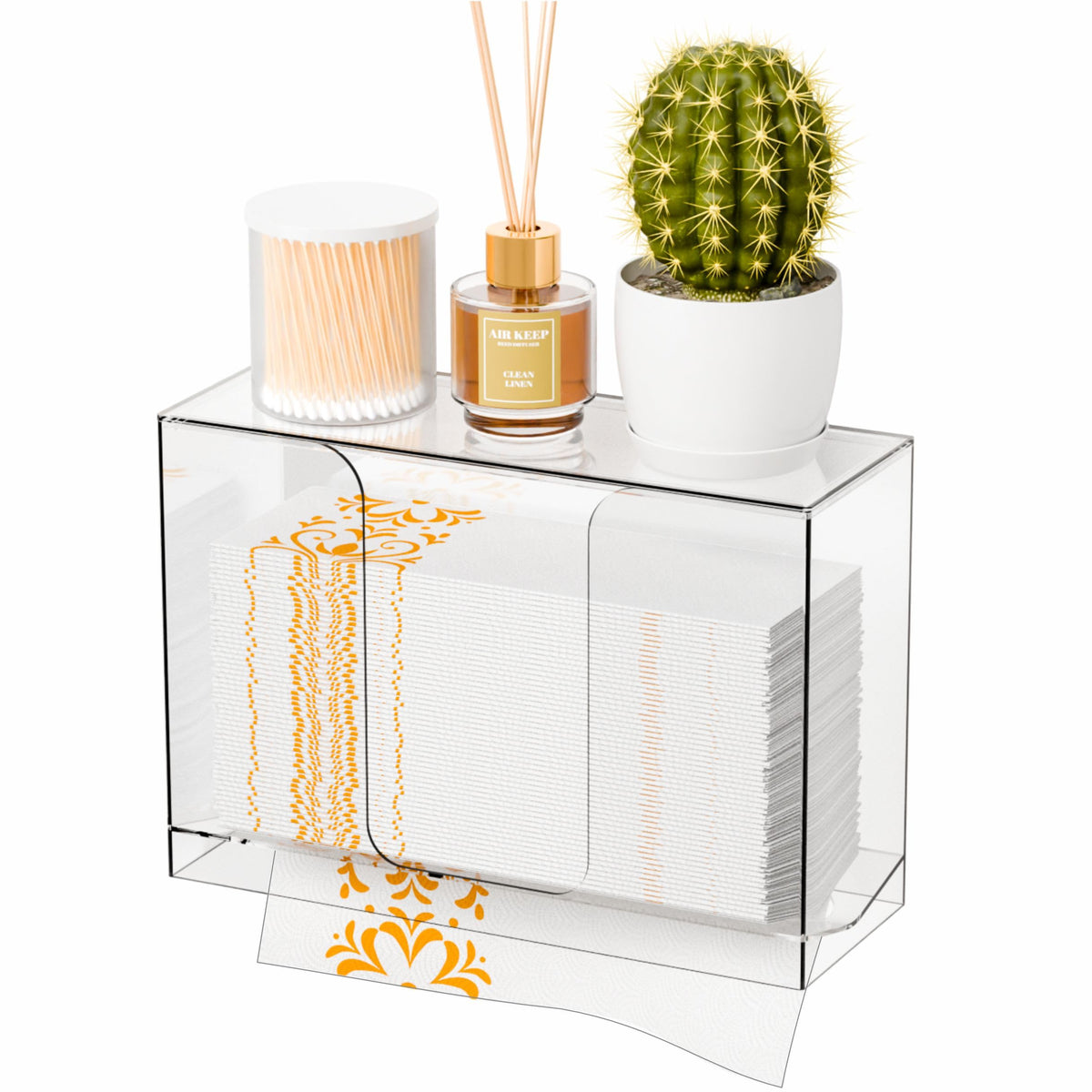 Dispensador Cq acrílico de toallas plegadas frente, estilo claro para baño