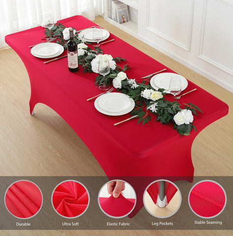 Craft And Party funda elástica roja para mesa de 8 pies, protege contra manchas.