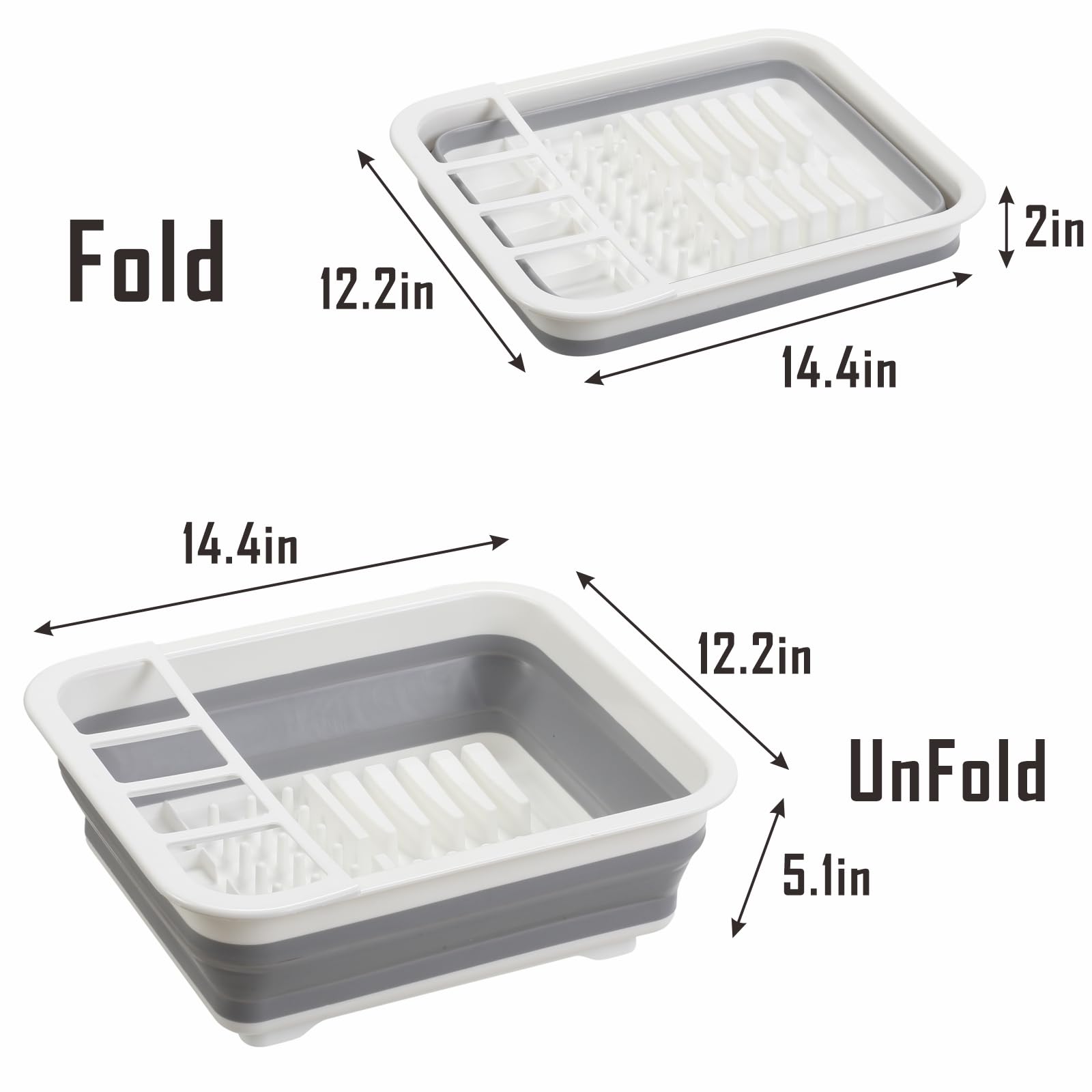 Craftend escurridor plegable con zonas separadas para platos y tazas, organización fácil.