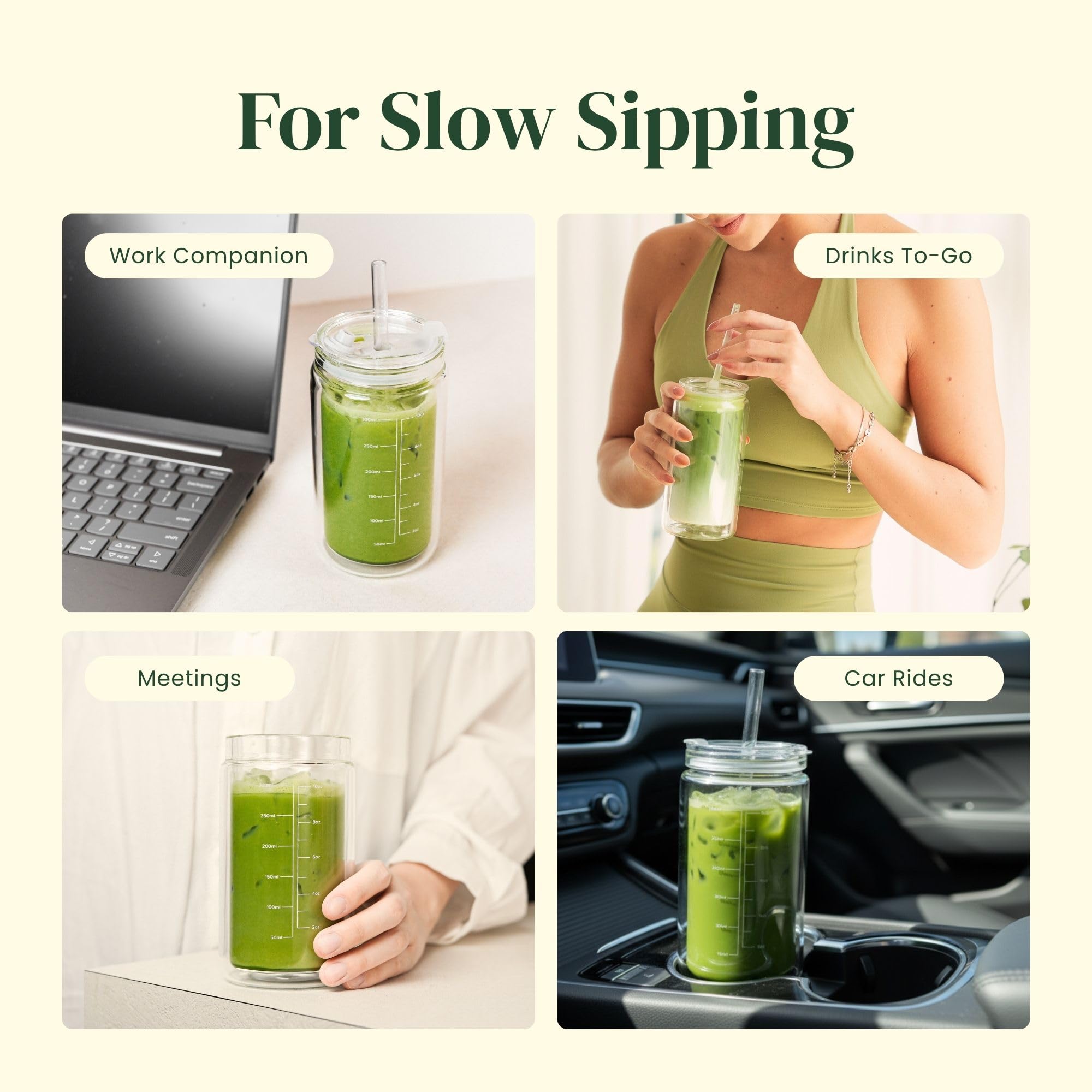 Crafti Slow Sippin, vaso de vidrio para portavasos, ideal en viaje u oficina.