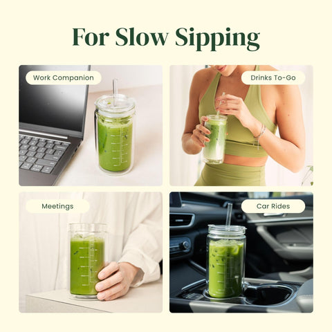 Crafti Slow Sippin, vaso de vidrio para portavasos, ideal en viaje u oficina.