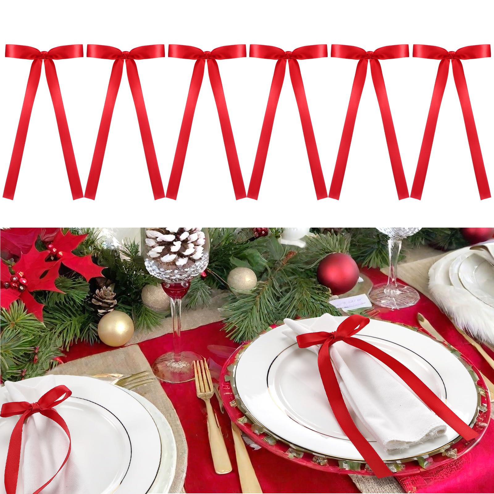 CraftyDream conjunto 12 servilleteros, terciopelo rojo, para una mesa festiva.