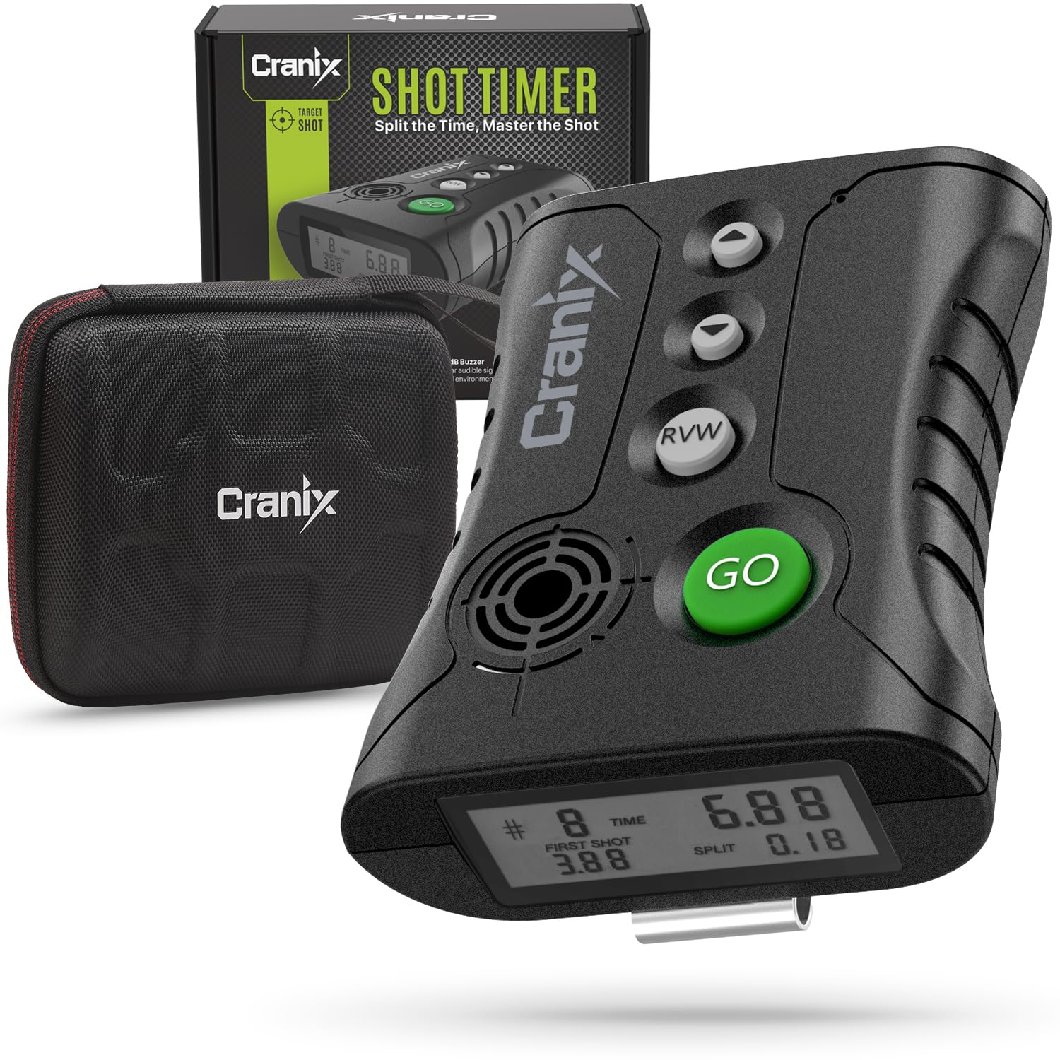 Cranix temporizador de disparo para competición, detección precisa en rangos ruidosos.