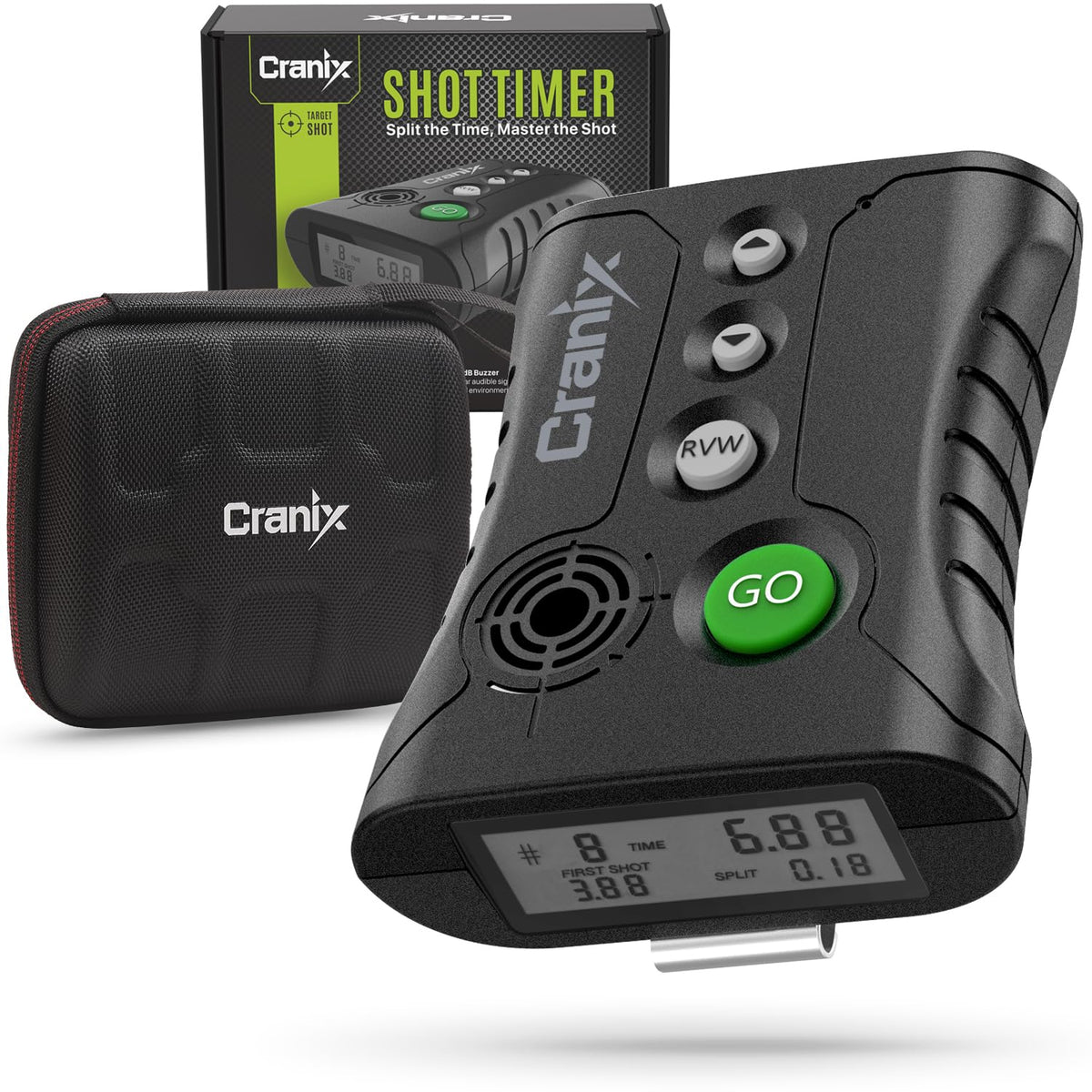 Cranix temporizador de disparo para competición, detección precisa en rangos ruidosos.