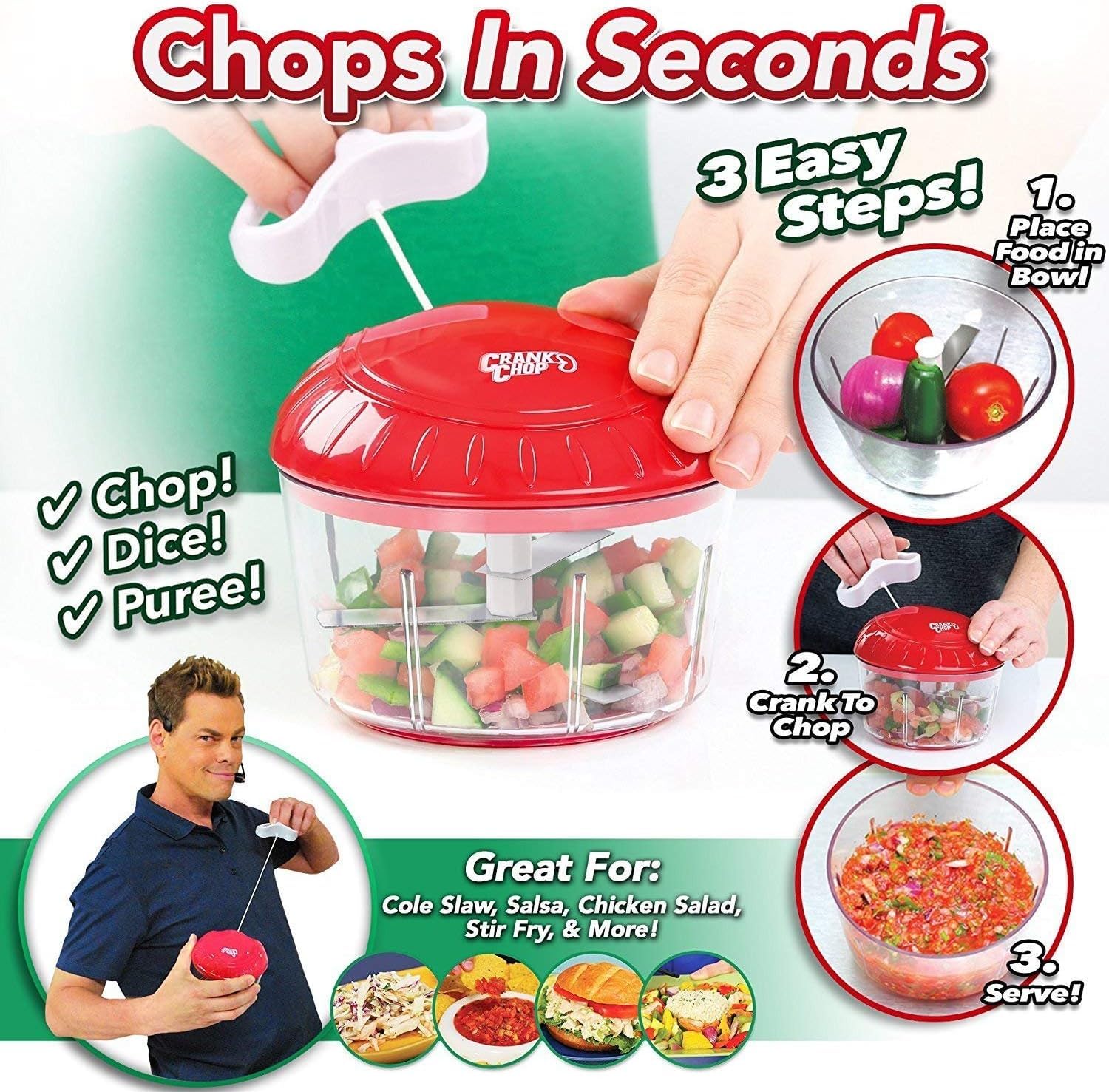 Crank Chop Original diseño compacto para cocina móvil y viajes.