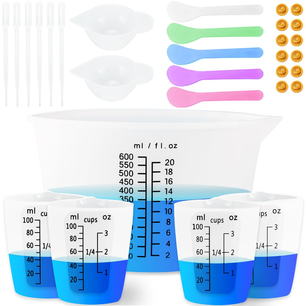 Creahaus tazas de medición 600ml con punto negro para medir resina con precisión