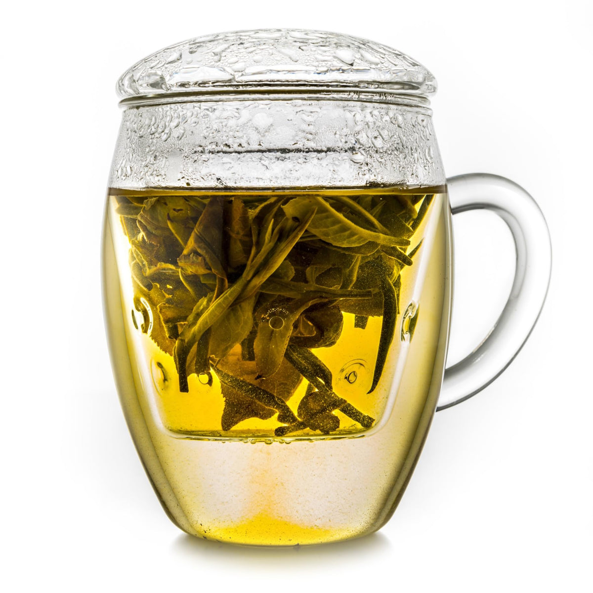 Creano vaso de té con infusor y tapa, visualiza la infusión.