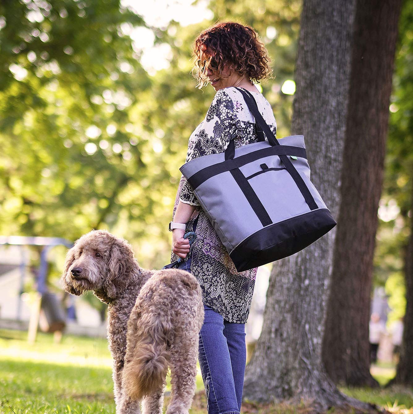 Creative Green Life gran bolsa aislada gris, correa de hombro ajustable para transporte cómodo