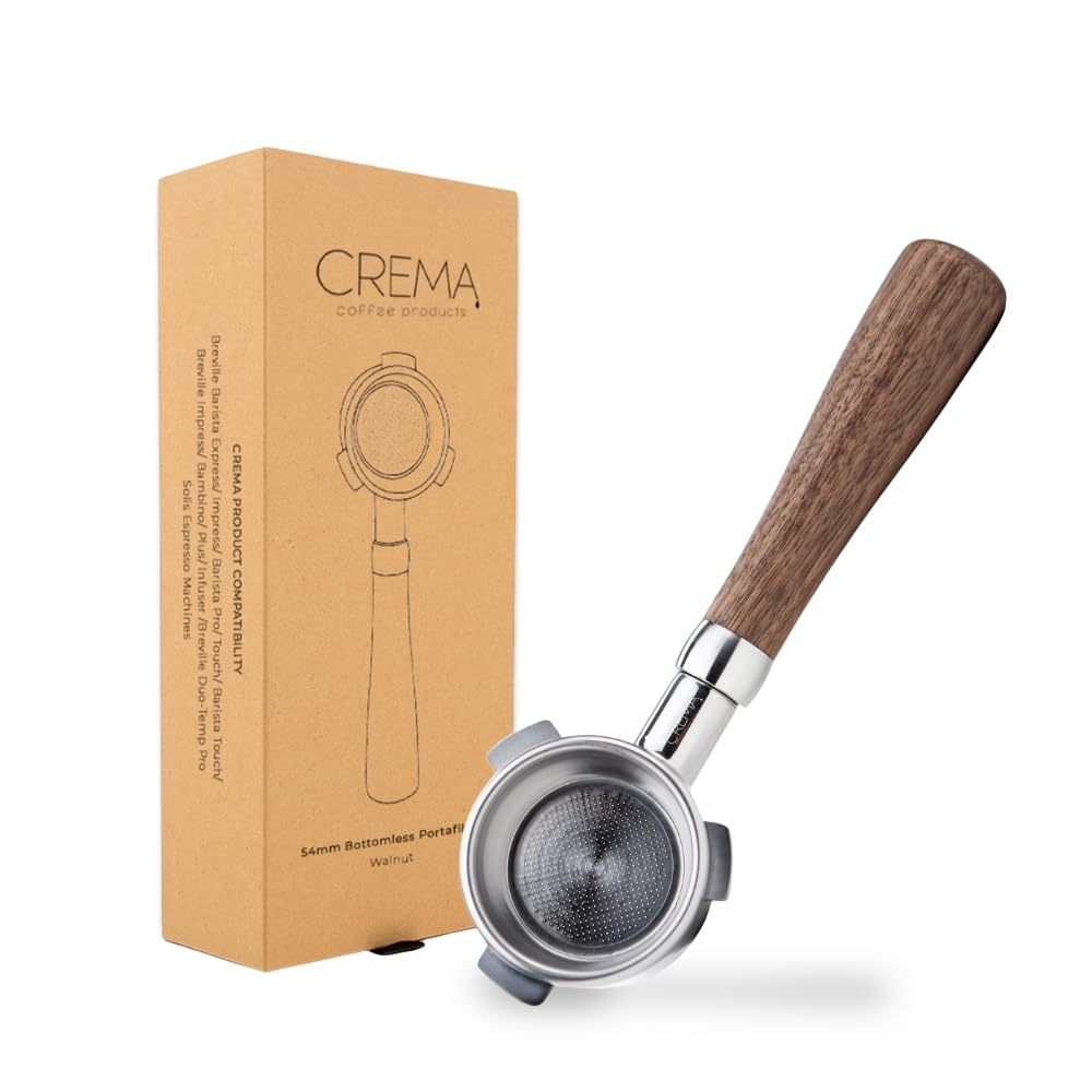 Crema portafiltro desnudo 54 mm en nogal para observar el flujo del espresso.
