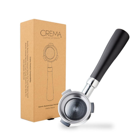 CREMA Portafiltro desnudo 54mm mostrando el flujo para ajustar la extracción.