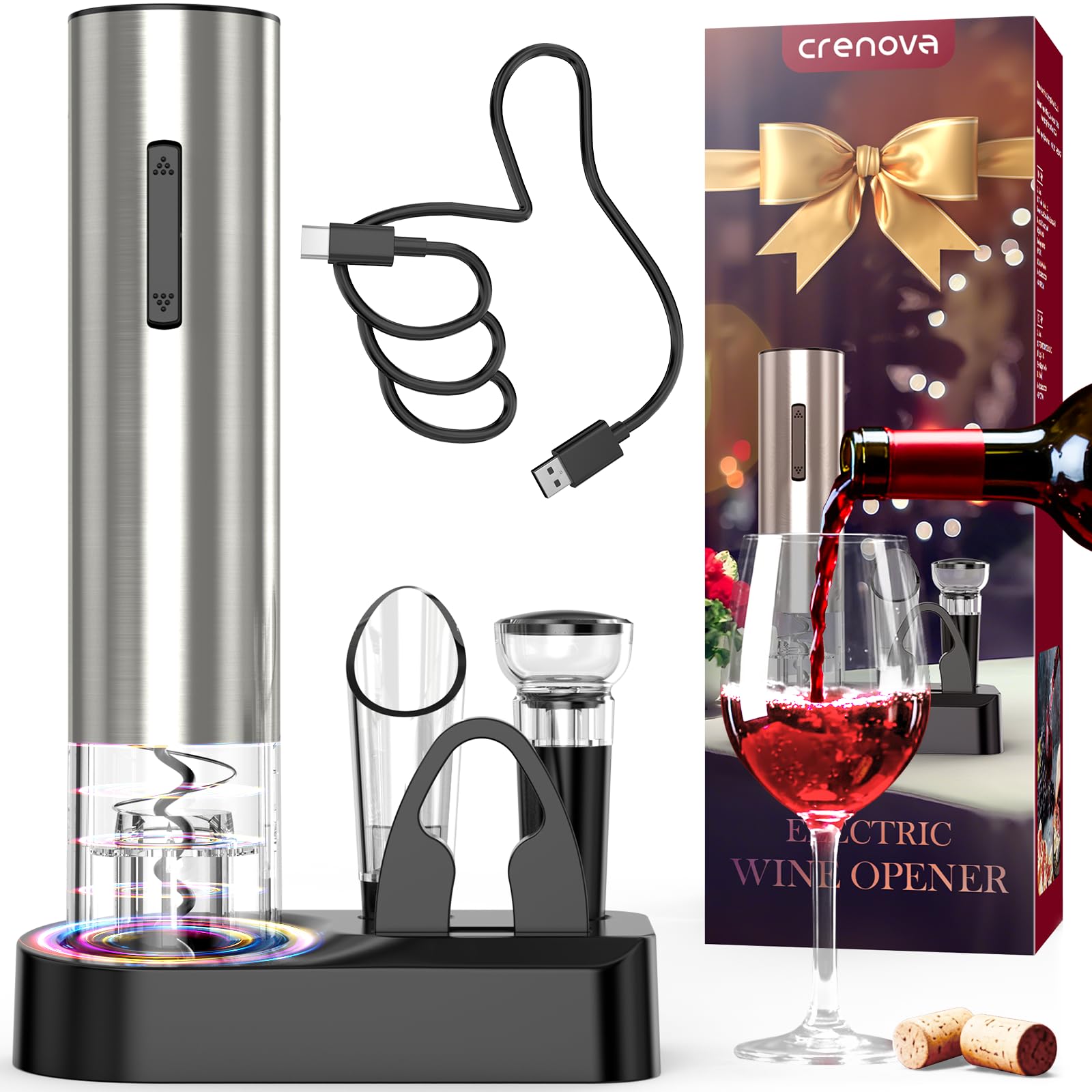 Crenova abre-vinos eléctrico en acción para destapar botellas con facilidad