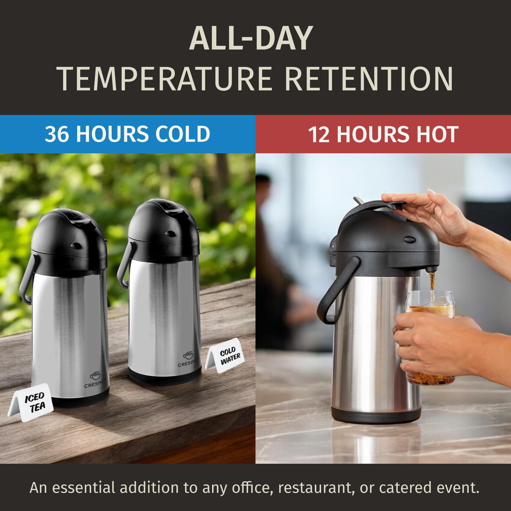 Cresimo cafetera termica 74oz, capacidad 2200ml para reuniones